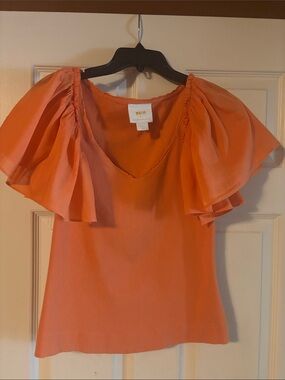 Milly Coral Orange Flutter Sleeve V-Neck Top